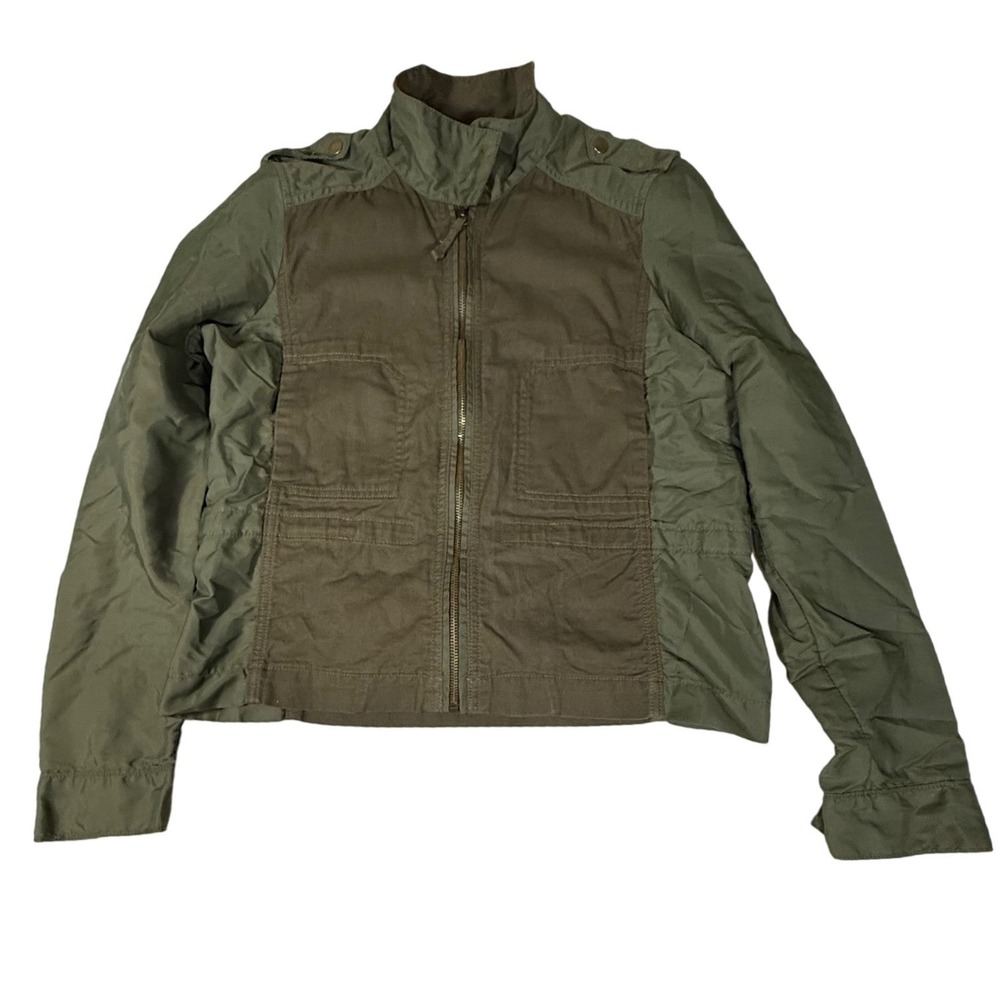 Lucky Brand 7WP3001 Mixed Media Utility Jacket Womens Medium Olive Green Cotton